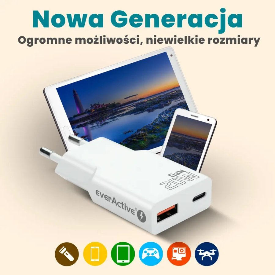 Charger everActive GaN SUPER SLIM SC-340Q USB QC3.0 and USB-C PD 20W #10