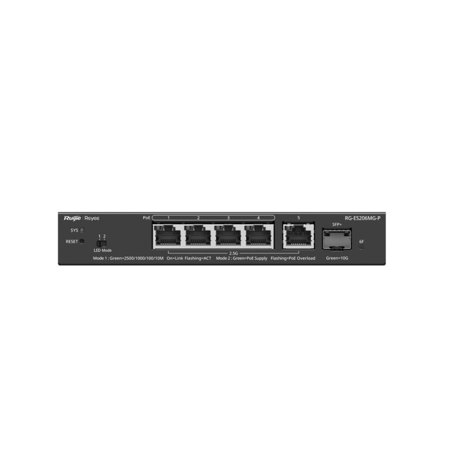 Ruijie Networks RG-ES206MG-P netv�rksswitch Administreret L2 2.5G Ethernet (100/1000/2500) Str�m over Ethernet (PoE) Bord-/v�gmontering Sort #1