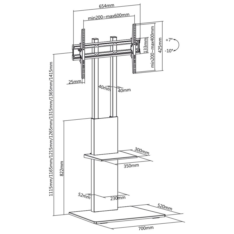 Maclean MC-865 Professional Modern TV Floor Stand with a Shelf for 37