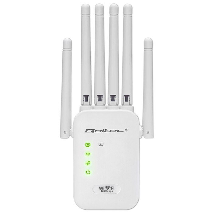 Qoltec 57068 WiFi 5 signalforst�rker | Repeater | Adgangspunkt | AC1200 | 6 antenner | 2x RJ45 | 128MB #43