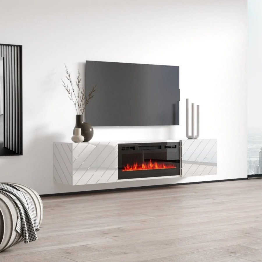 RTV LUXE-skab 182,6x34,5x37,5 hvid/blank hvid + sort pejs #2