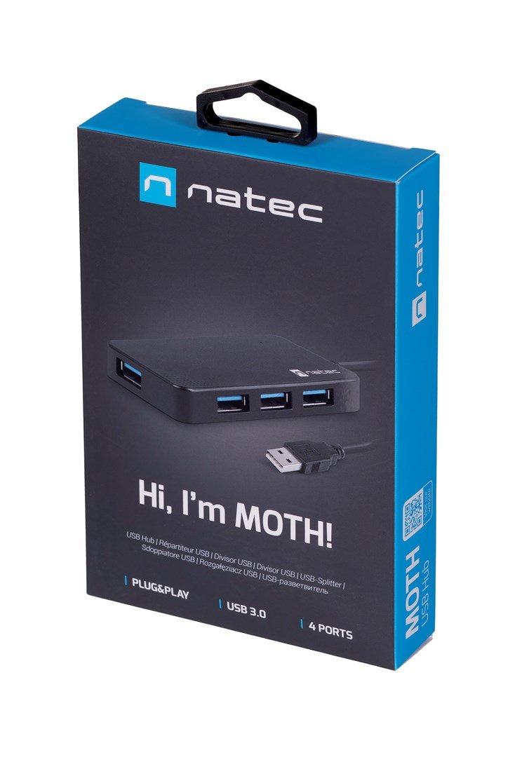 NATEC Hub USB 3.0 Moth (4 porte, sort) #3