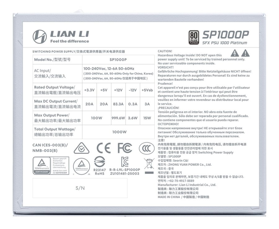 Lian Li SP1000P enhed til str�mforsyning 1000 W 24-pin ATX SFX Hvid #7
