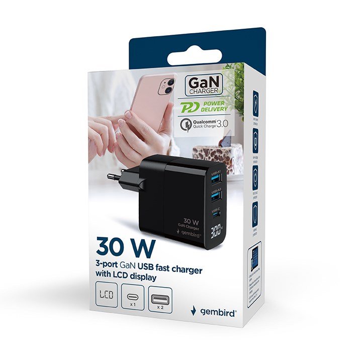Gembird TA-UC-PDQC30LCD-BK-02 oplader til mobil enhed Universel Sort Vekselstrm Hurtig opladning Indendrs #10
