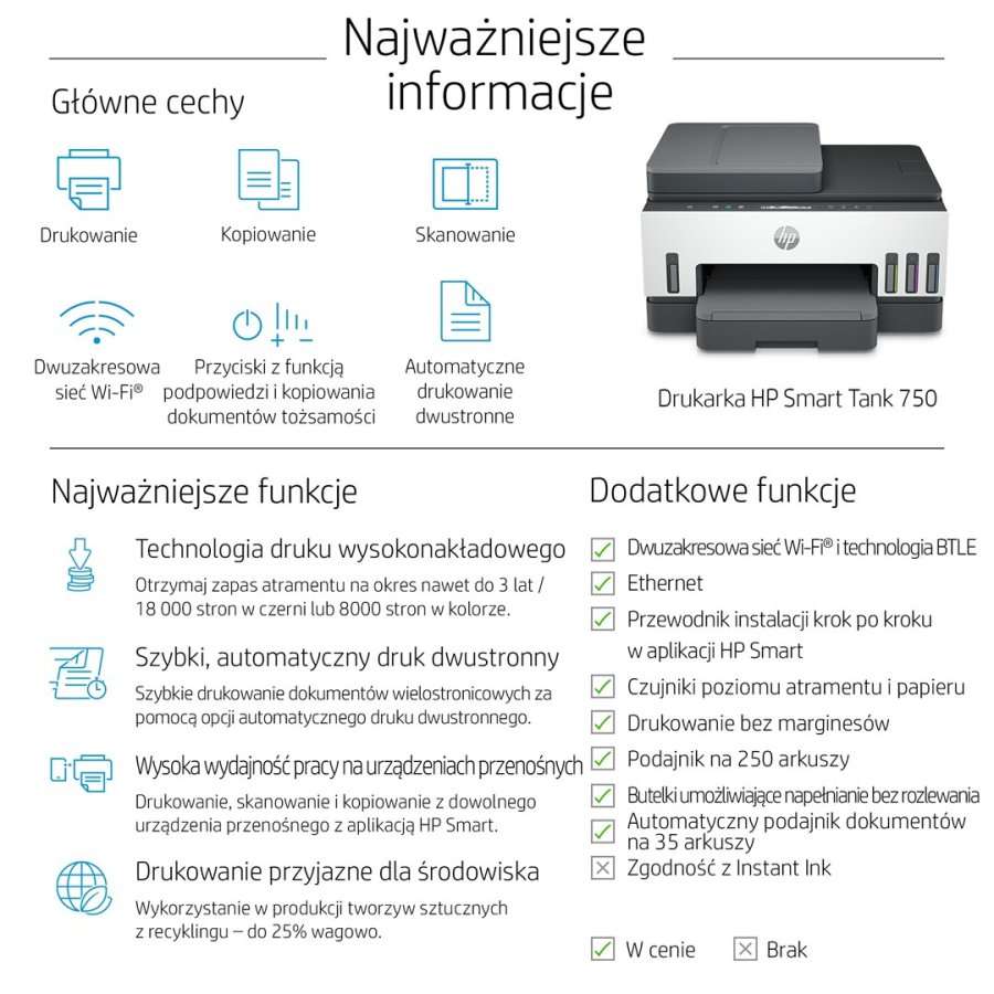 HP Smart Tank 750 All-in-One Termisk inkjet A4 4800 x 1200 dpi 15 sider pr. minut Wi-Fi #4