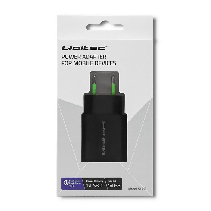 Qoltec 51713 Oplader | 18W | 5-12V | 1,5-3A | USB type C PD | USB QC 3.0 | Sort #2