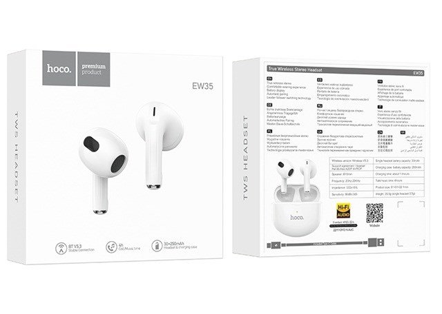 Hoco EW35 Sonido Trdlst headset i rerne Opkald/musik Bluetooth Hvid #10