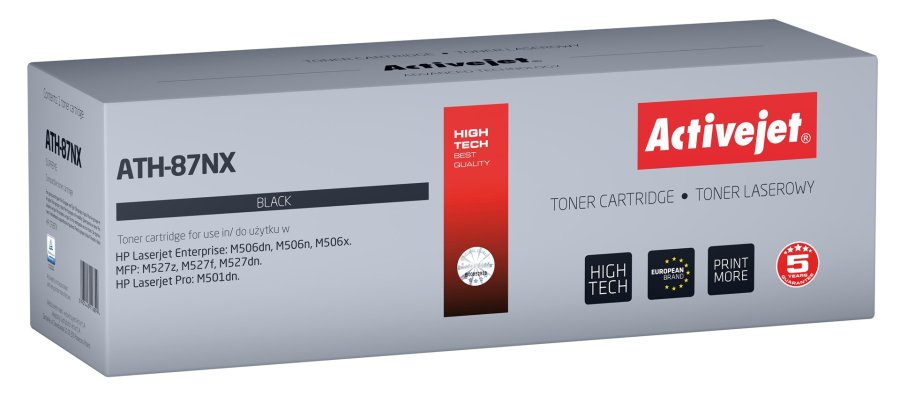 Activejet ATH-87NX Tonerpatron til HP-printere; Erstatning HP 87X CF287X; Supreme; 18000 sider; sort #1
