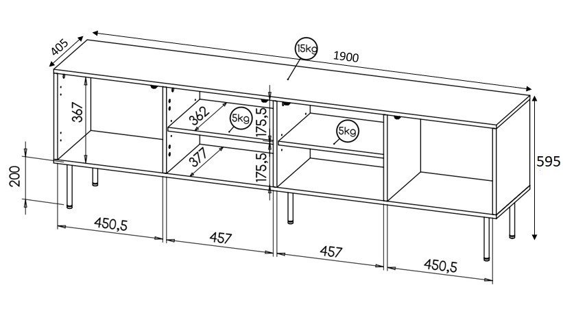 RTV HOLE kabinet 190x40,5x59,5 cm mat sort #4