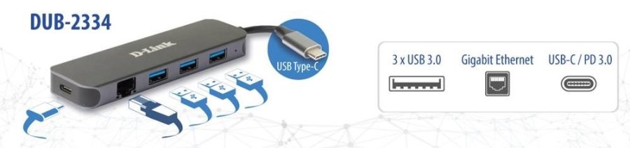 D-Link DUB-2334 Ledningsfrt USB Type-C Gr #4