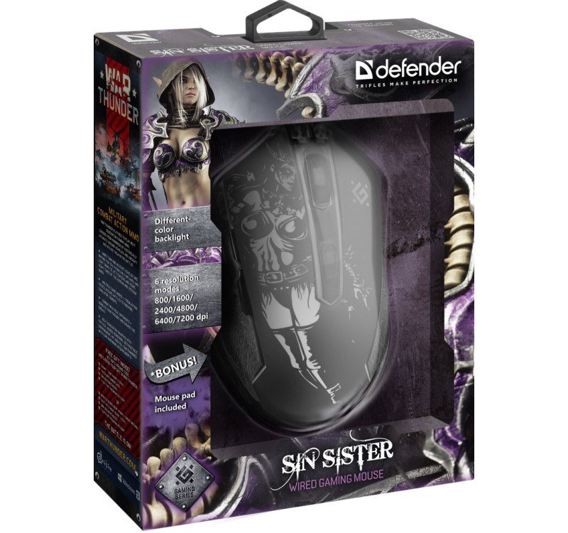 Gaming, kablet, optisk mus DEFENDER GM-933 SIN'SISTER 7200dpi 6P baggrundsbelyst #5