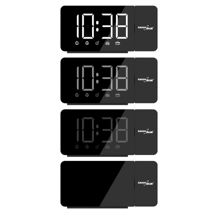 Digital LED-radiowecker med GreenBlue-projektor, FM-radio, alarm, 12/24-timers ur, str�mforsyning USB 5V DC + CR2032, GB172 #6