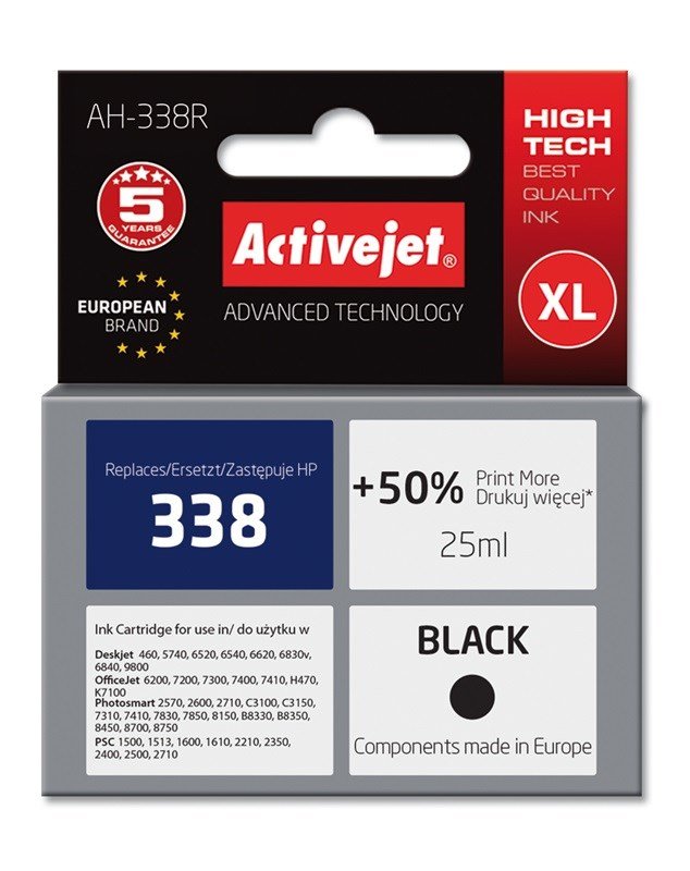 Activejet AH-338R blk (erstatning HP 338 C8765EE; premium; 25 ml; sort) #1
