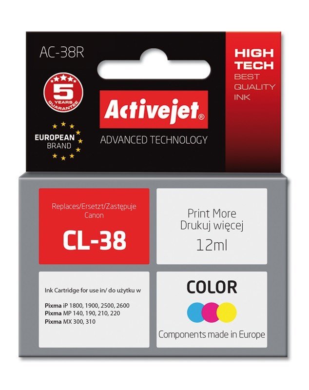 Activejet AC-38R-blk (Canon CL-38-erstatning; Premium; 12 ml; farve) #1