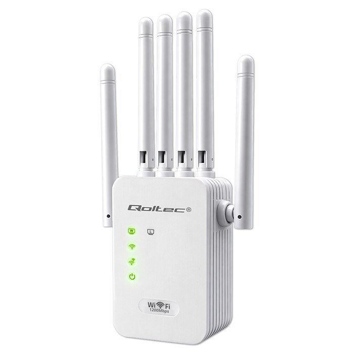 Qoltec 57068 WiFi 5 signalforst�rker | Repeater | Adgangspunkt | AC1200 | 6 antenner | 2x RJ45 | 128MB #78