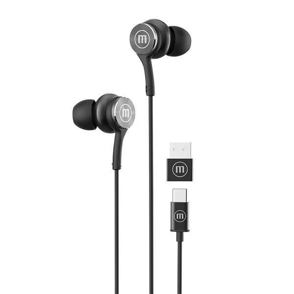 Maxell XC1 USB-C-hovedtelefoner med ledning og USB-A-adapter sort #1