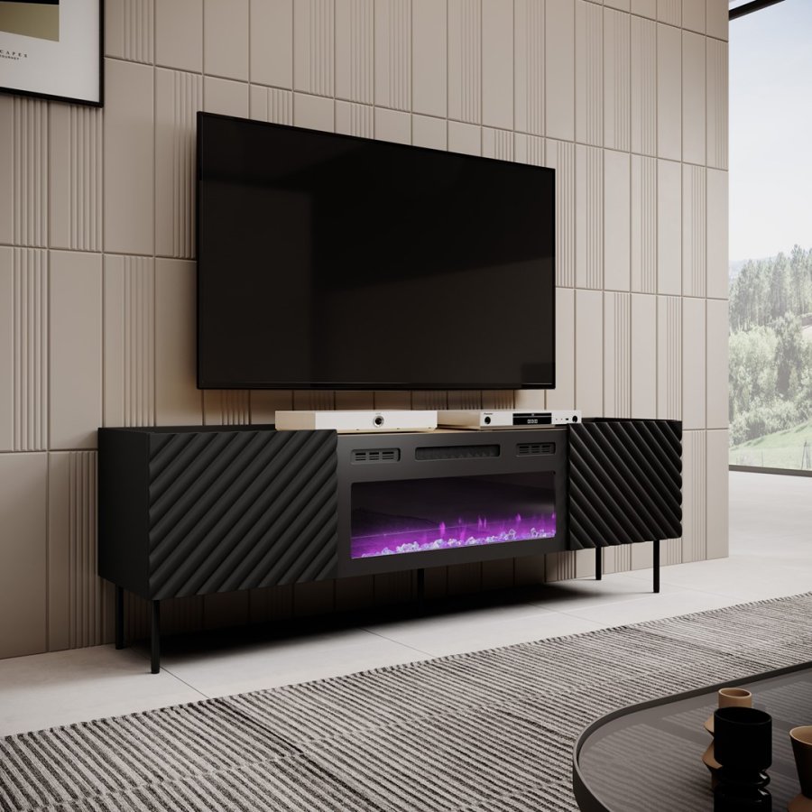RTV-skab med elektrisk pejs ONDA 180x40x39-58 sort (stende eller vgmonteret) #1
