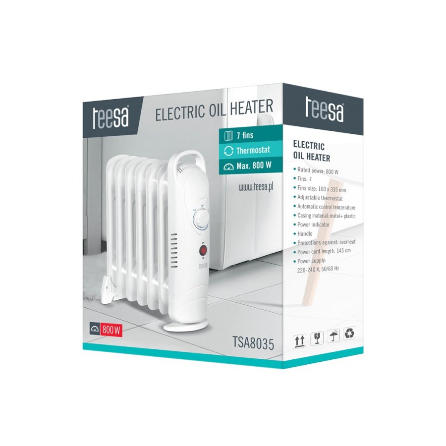 Teesa TSA8035 Elektrisk olievarmer hvid 800 W #5