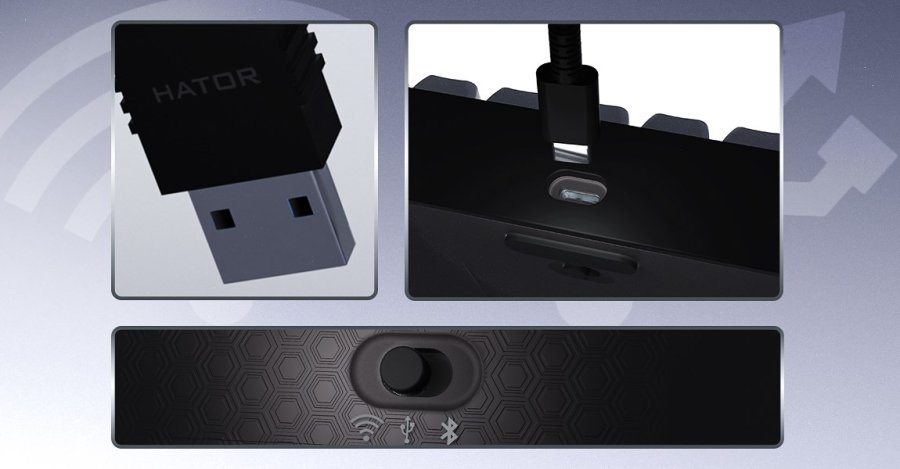 HATOR Skyfall Pro Wireless 65 tastatur Spil USB + RF Wireless + Bluetooth QWERTY US engelsk Sort, Gr� #13