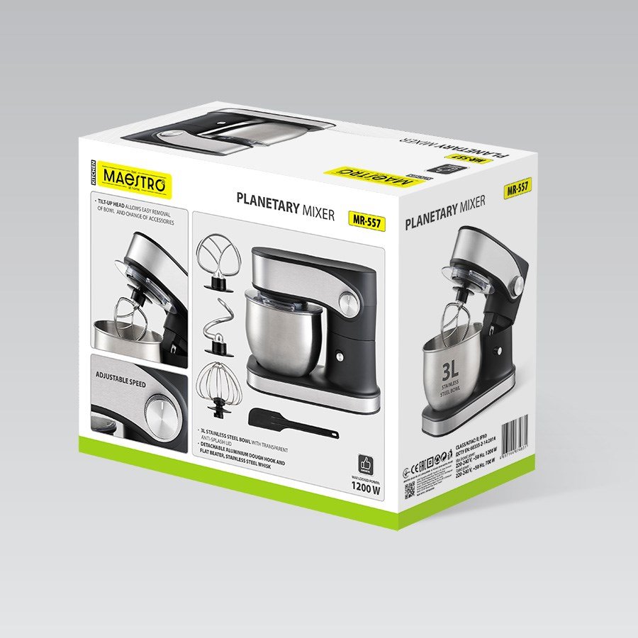 Planetarisk mixer MAESTRO MR-557 med masse 3l, 1200W Sort, S�lv #6