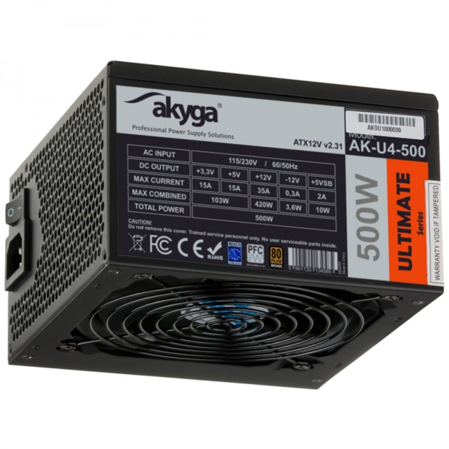 Akyga AK-U4-500 enhed til str�mforsyning 500 W 20+4 pin ATX ATX Sort #1