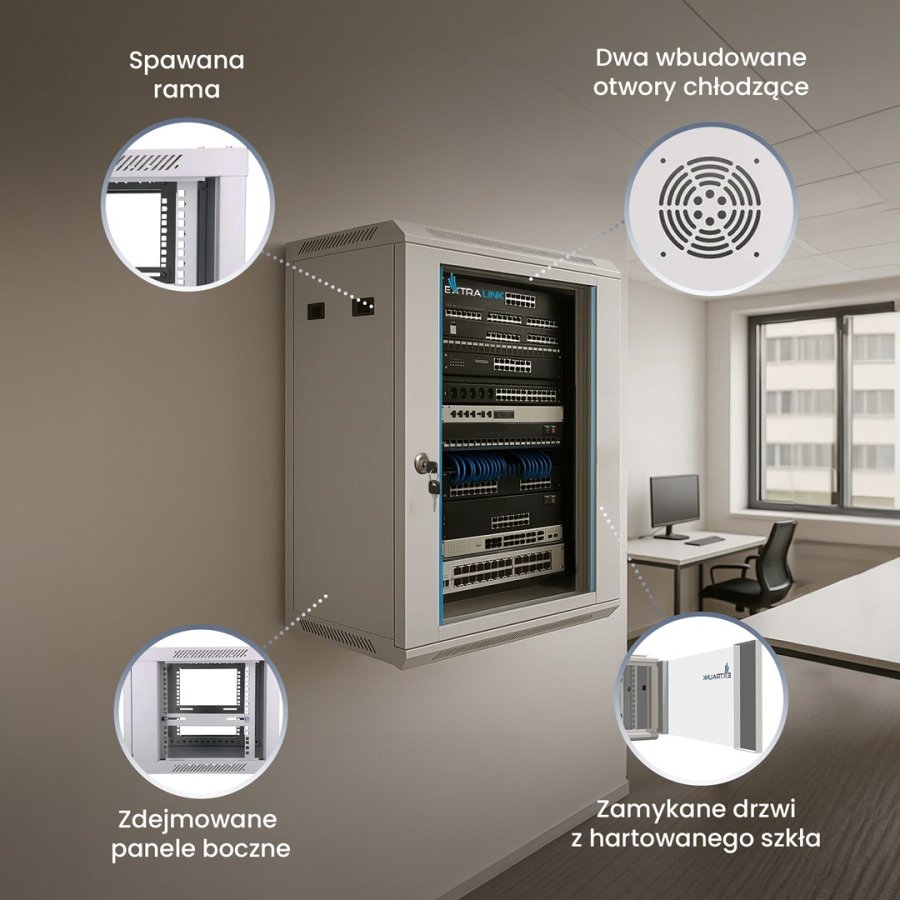 Extralink 18U 600X600 WALL-MOUNTED RACKMOUNT CABINET GRAY Vgmonteret stativ Gr #10