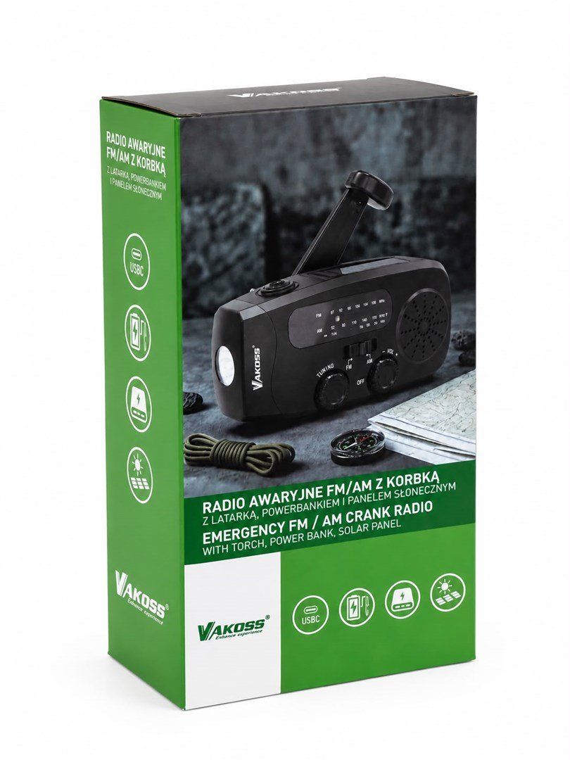 Vakoss FM-3660K N�dradio FM/AM med Dynamo/Lommelygte/Powerbank/Solpanel #2