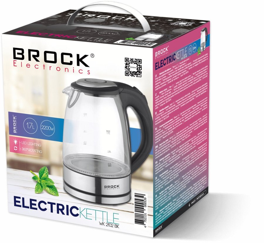 Brock Electronics WK 2102 BK elkedel 1,7 L 2200 W Sort, Rustfrit stl, Transparent #3
