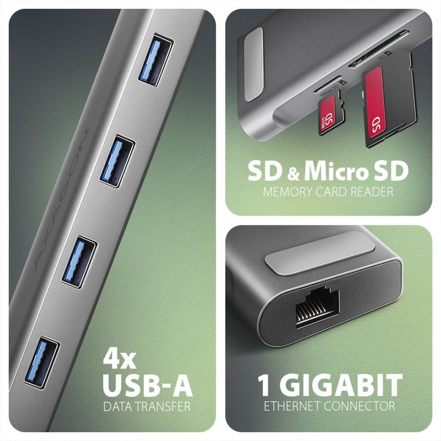 Axagon HMC-10HLS dockingstation Ledningsfrt USB 3.2 Gen 1 (3.1 Gen 1) Type-C Sort, Gr #4