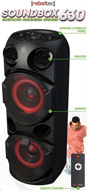 Rebeltec SoundBox 630 b�rbar Bluetooth stereoh�jttaler, sort, 70 W RMS #3