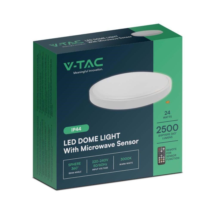 Plafond V-TAC VT-8624S overflademonteret 24W LED IP44 29cm bevgelsesdetektor 4000K 2500lm (SKU 76631) Hvid #4