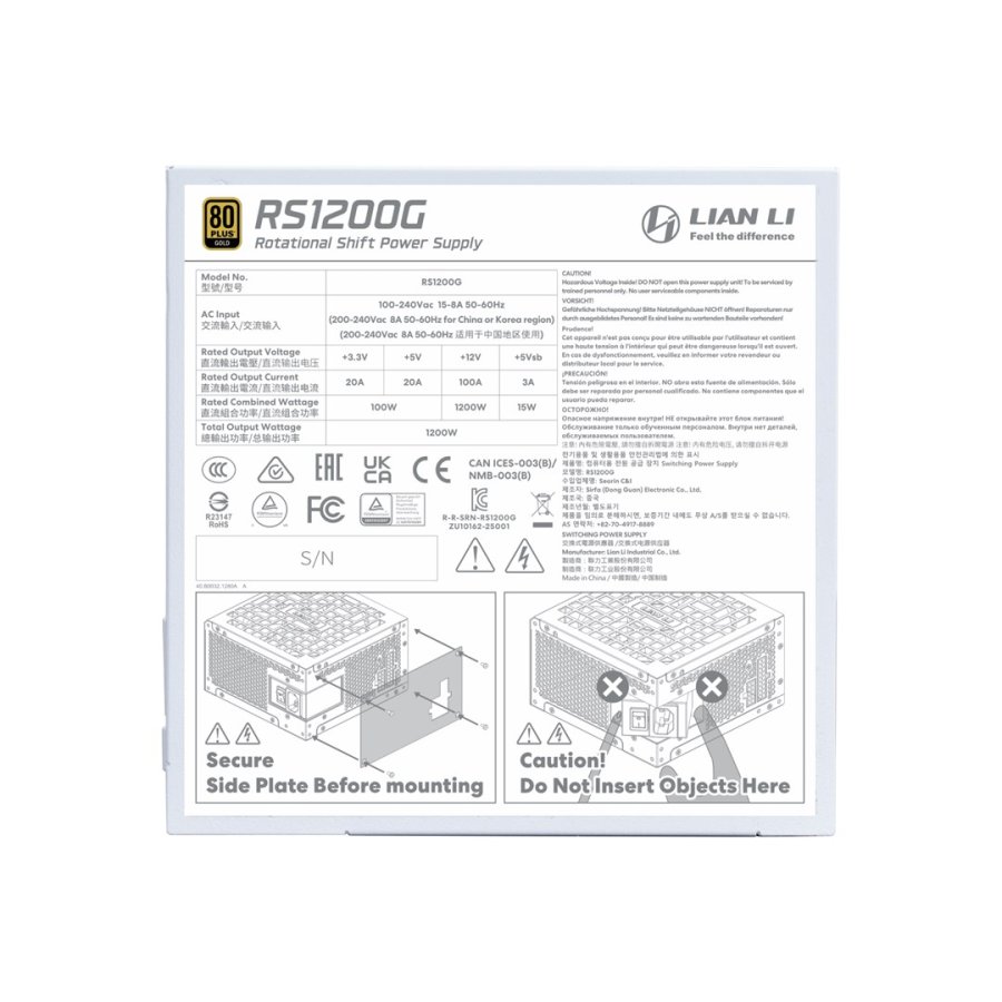 Lian Li RS1200G enhed til str�mforsyning 1200 W 20+4 pin ATX ATX Hvid #7