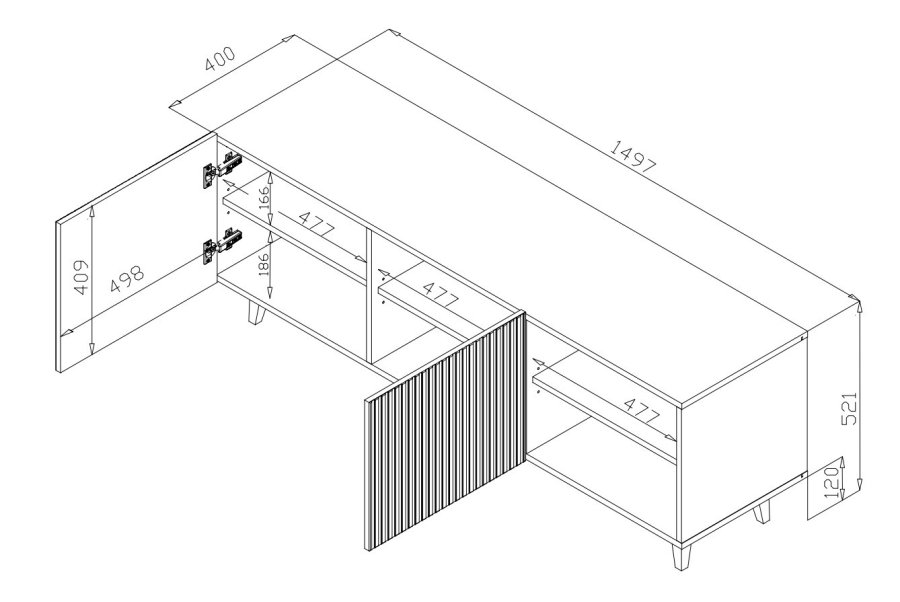 Cama RTV-skab PAFOS 150x42x52 Sort mat #4