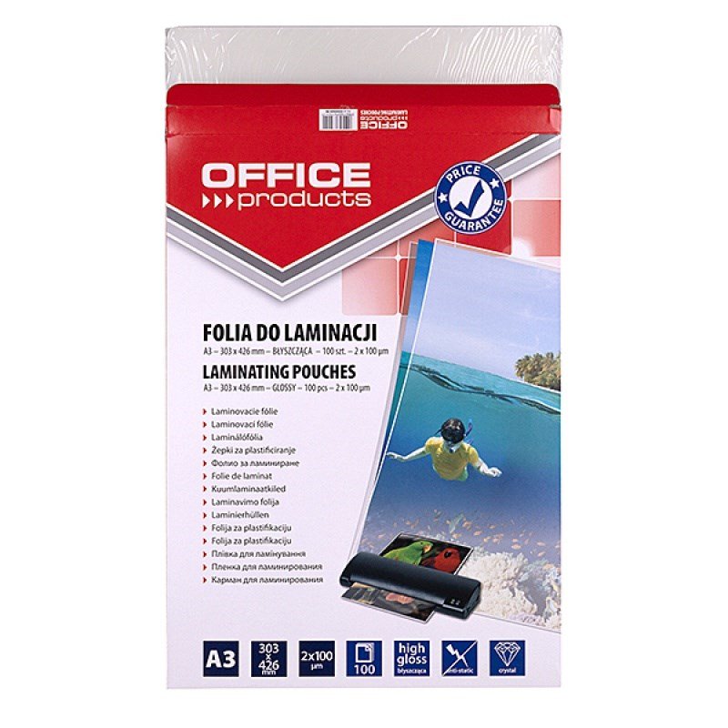 OFFICE PRODUCTS Lamineringsfolie, A3, 2x100 �m, blank, 100 stk., gennemsigtig #2