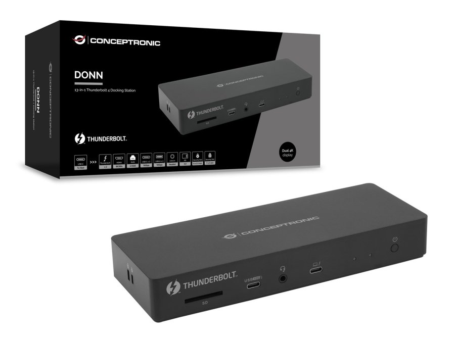 Conceptronic DONN30B dockingstation Ledningsf�rt Thunderbolt 4 Sort #7
