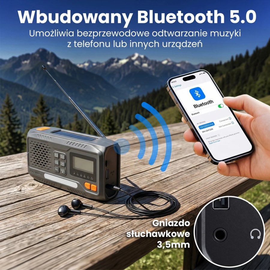 Extralink RADIO AWARYJNE BLUETOOTH SOLARNE Z KORBKA DYNAMO POWERBANK 4000MAH Z LATARKA SOS BT-4000 B�rbar Analog & digital Sort, Orange #9