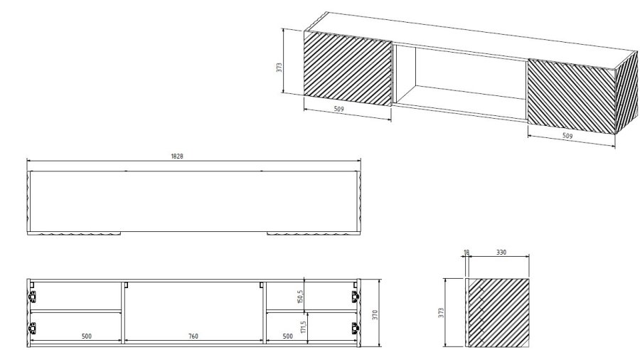 Cama RTV-skab LARA 183x35x37 hvid mat + sort pejs #4