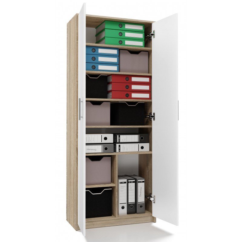 Arkivskab OLIV 2D 74x35x180 cm, Sonoma/Hvid #16