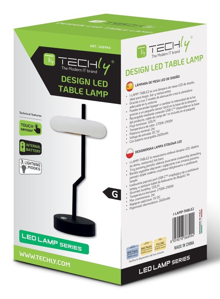 Techly I-LAMP-TABLE2 bordlampe Ikke-udskiftelig pre(r) 2 W LED Sort, Hvid #3