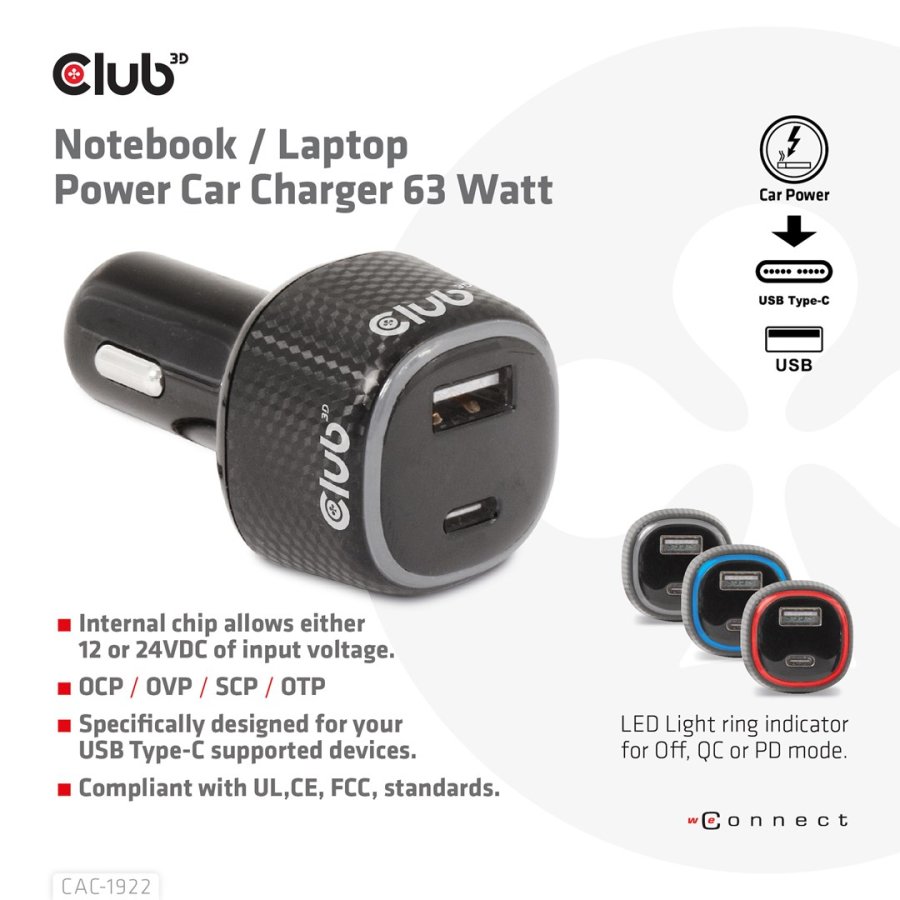 CLUB3D CAC-1922 oplader til mobil enhed Laptop Sort Cigart�nder Automatisk #2