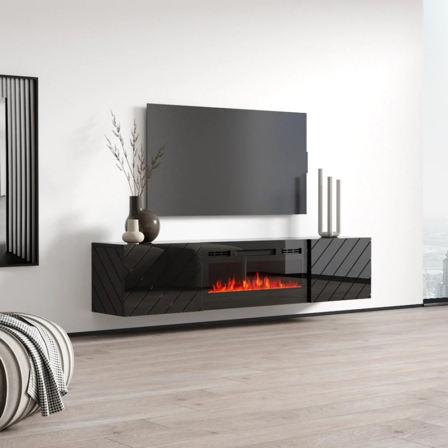 RTV LUXE-skab 182,6x34,5x37,5 sort/sort glans + sort pejs #2