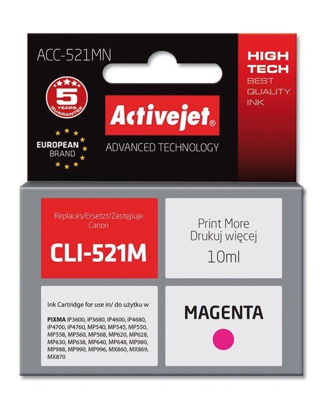 Activejet ACC-521MN blk (Canon CLI-521M erstatning; Supreme; 10 ml; rd) #1