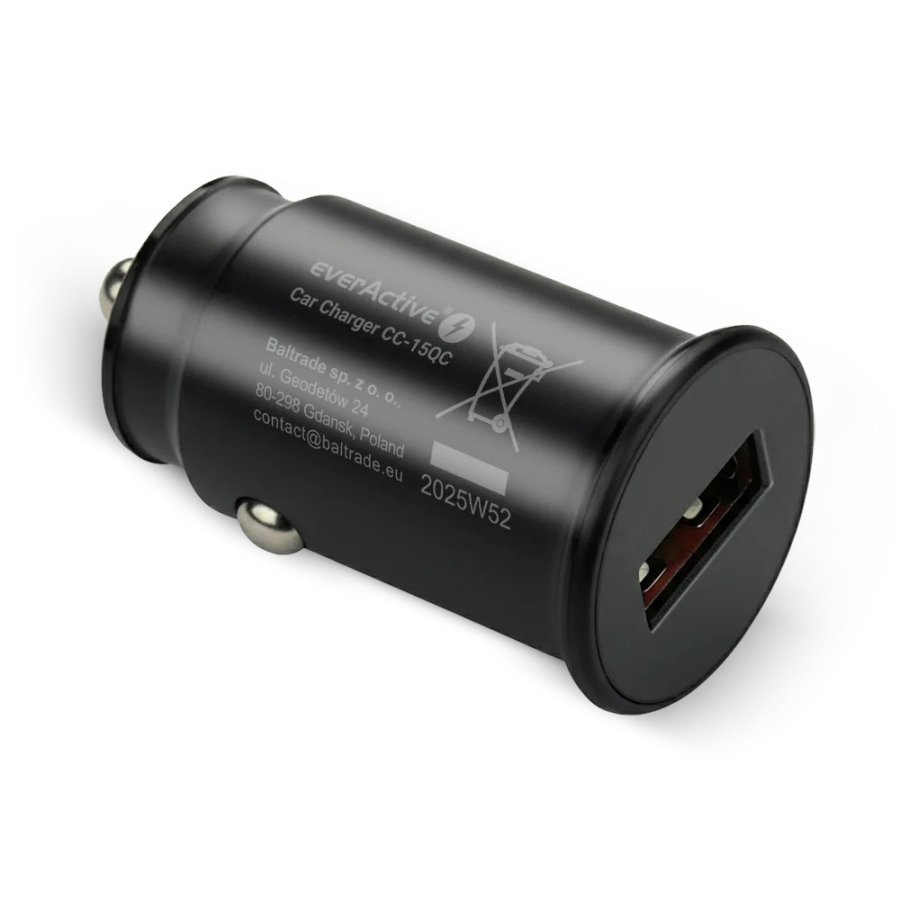 Car charger 1 X USB QC3.0 18W black + cable USB-C 1m #6