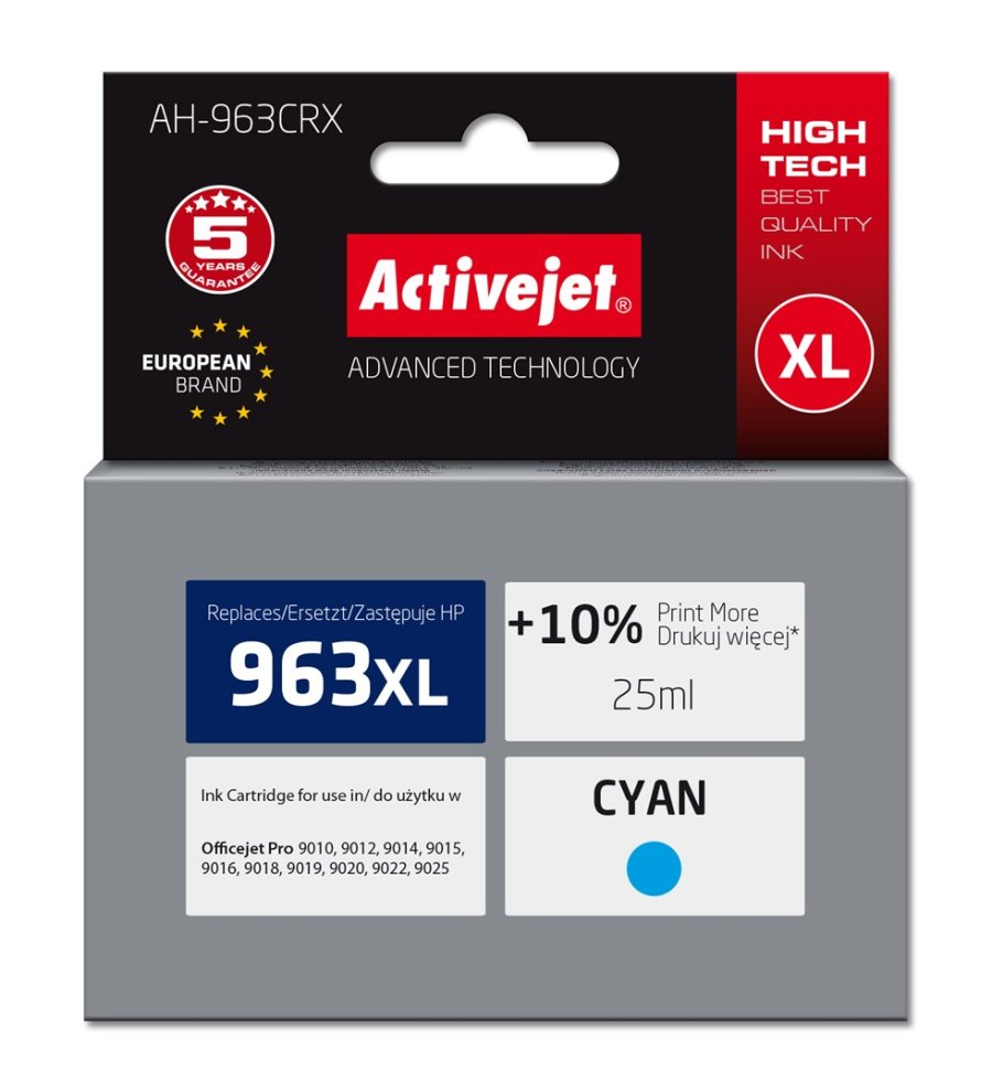 Activejet AH-963CRX blk til HP-printere, Erstatning HP 963XL 3JA27AE; Premium; 1760 sider; bl #1