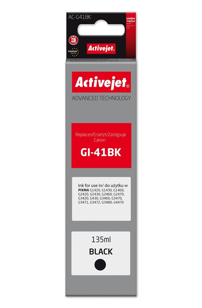 Activejet AC-G41Bk Bl�kpatron til Canon-printer, erstatning for Canon GI-41BK 4528C001; Supreme; 135 ml; sort #1
