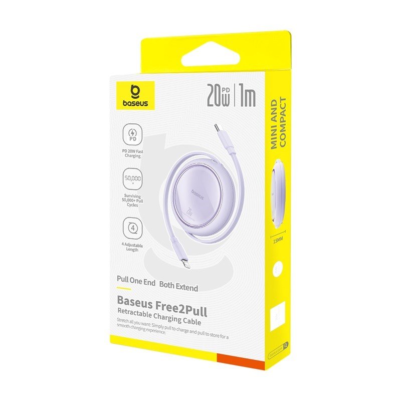 Baseus Free2Pull Udvideligt USB C til iP Ligtning hurtigopladningskabel 1 m 20 W Lilla #6