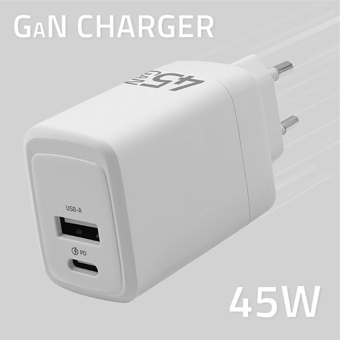 Qoltec 51825 GaN 45W oplader | 5-20V | 1.5-3A | 1 x USB-C PD | 1x USB QC 3.0 | Hvid #3