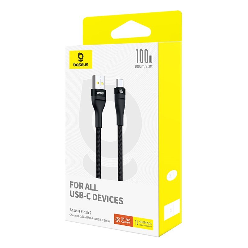Baseus Flash 2 USB A til USB C hurtigopladningskabel 1 m 100 W Sort #7