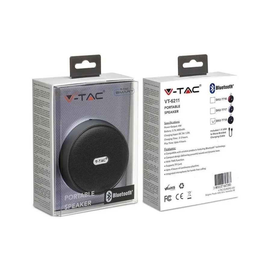 Trdls hjttaler V-TAC VT-6211 4W 800mAh Bluetooth (SKU 7718) Sort #2