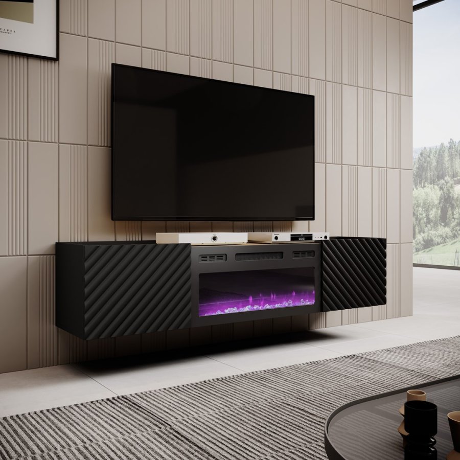 RTV-skab med elektrisk pejs ONDA 180x40x39-58 sort (stende eller vgmonteret) #2